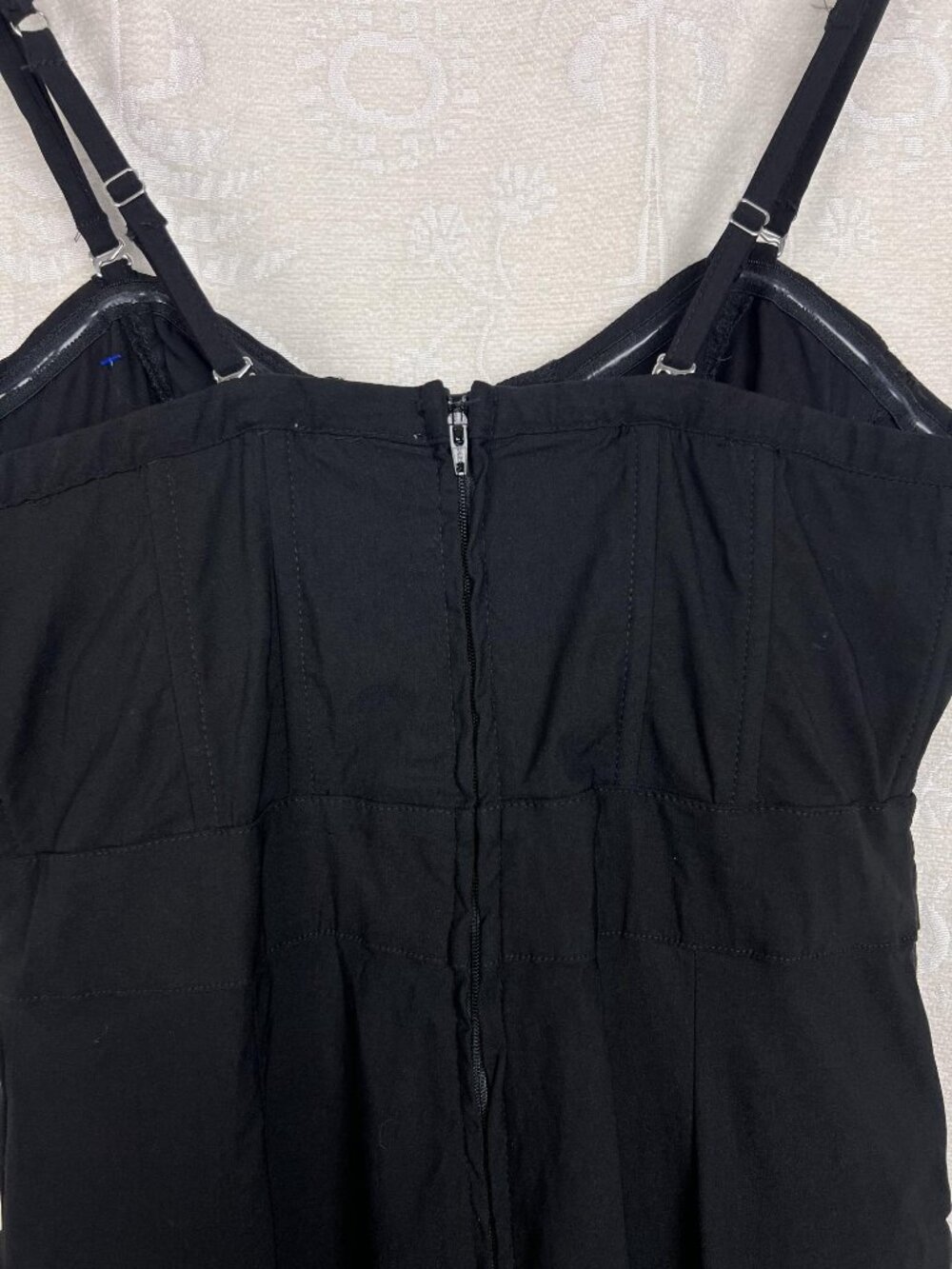 Unique Vintage corset-style black jumpsuit stretch cropped retro pinup vamp L - Picture 7 of 10